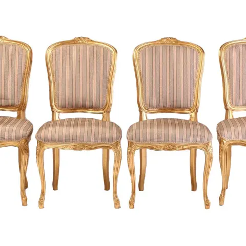Set of Four Louis XV Style Carved Gilt Salon Chairs