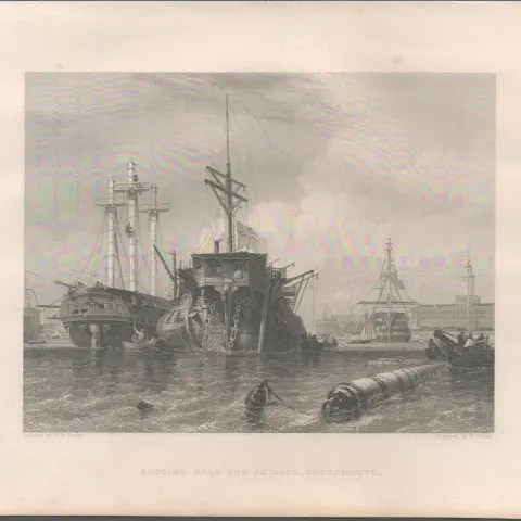 Portsmouth Frigate Antique 1842 Steel Engraving.