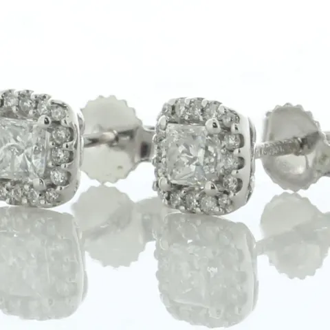 9ct White Gold Princess Cut Halo Diamond Stud Earring 0.50 Carats