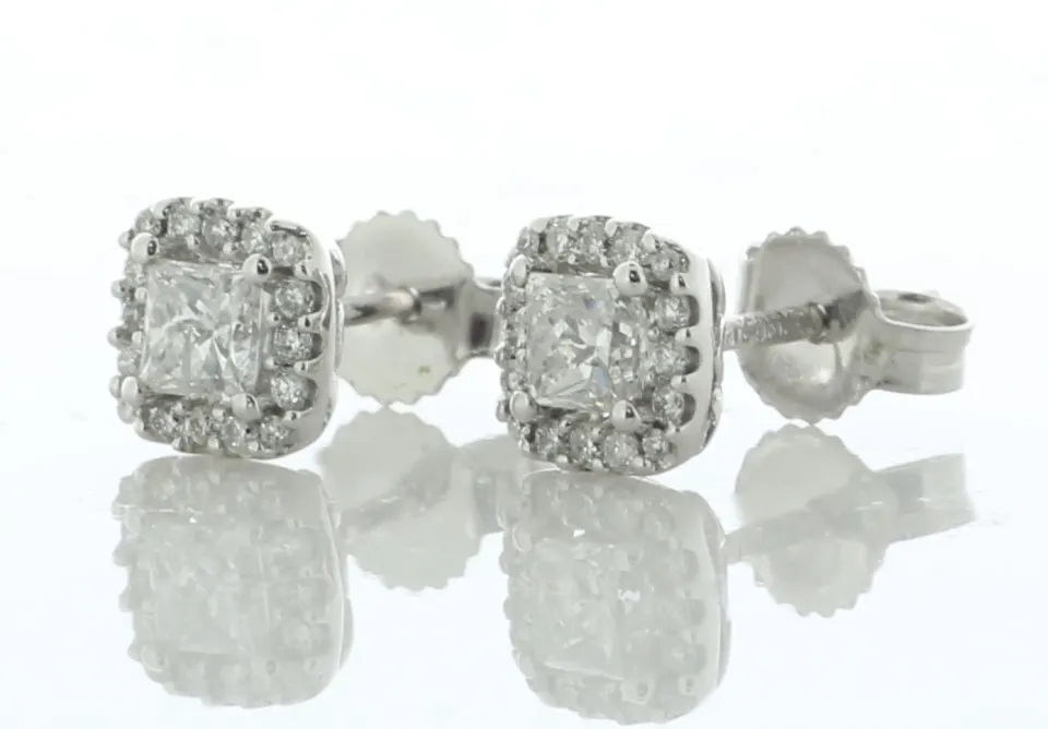 9ct White Gold Princess Cut Halo Diamond Stud Earring 0.50 Carats