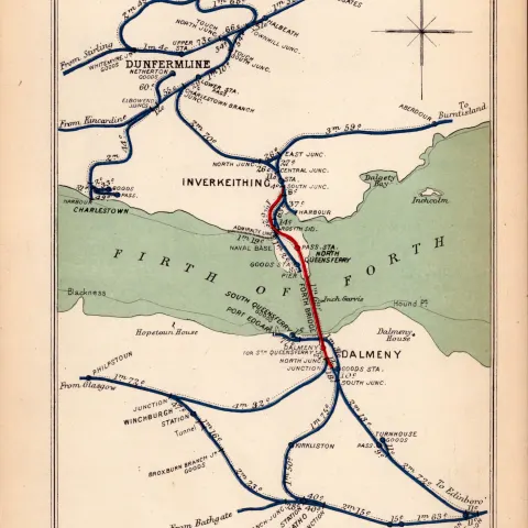 Forth Bridge Dunfermine Inverkeithing  Scotland Antique Railway Diagram-129.