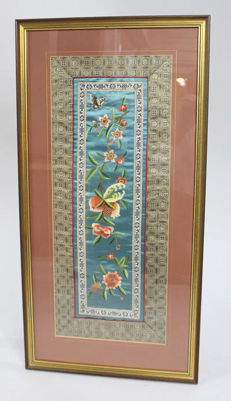 Fine Chinese Silkwork Panel in Gilt Frame