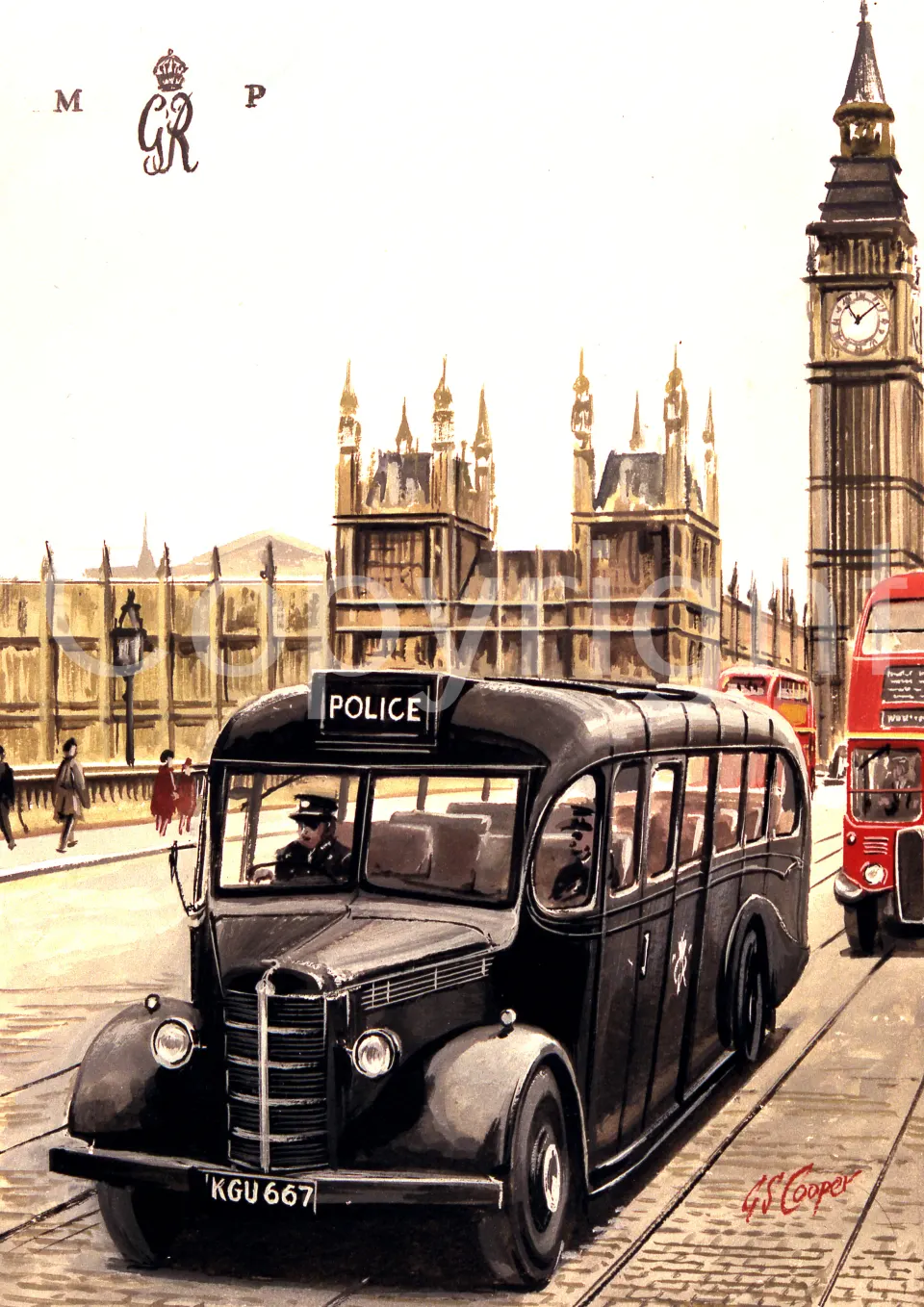 London Police Bus by Houses of Parliament Large Metal Wall Art.