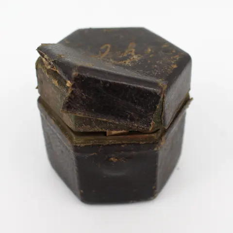 Antique Travelling Patent Inkwell – Hexagonal Leather-Covered Case c.1890