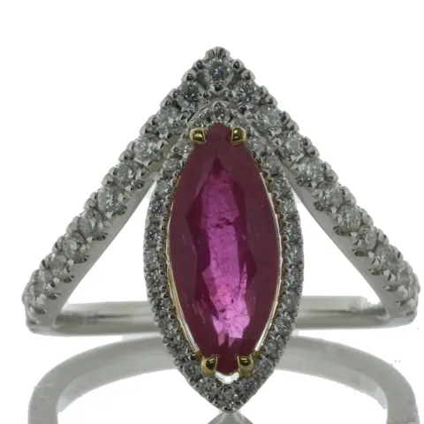 18ct White Gold Marquise Cut Ruby And Diamond Ring (R2.11) 0.47 Carats
