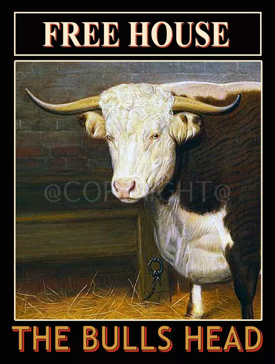 Bulls Head Traditional British Pub Large Metal Wall Art