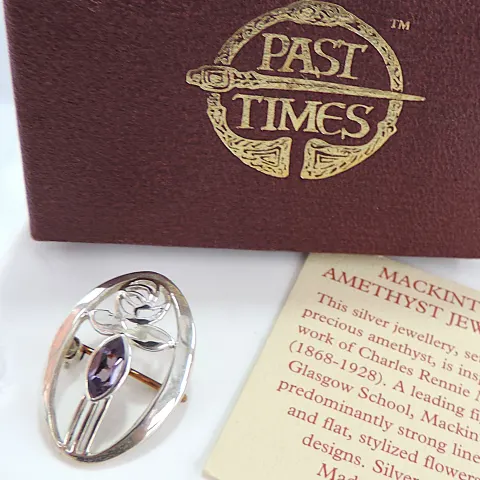 925 Silver & Amethyst Past Times Mackintosh Brooch