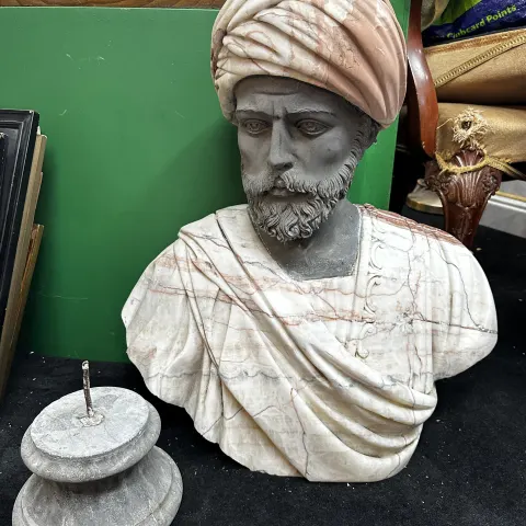 Carved Marble Bust of Turbanned Man