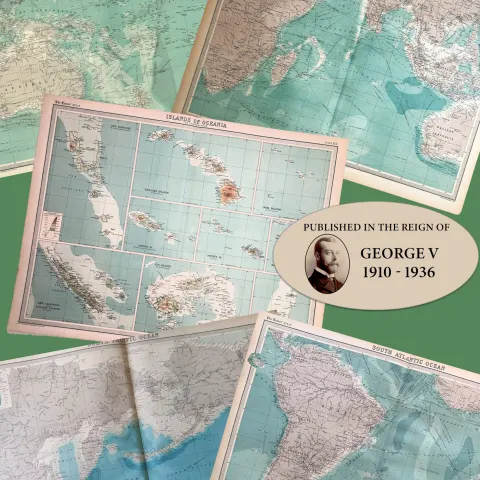 Job-Lot 5 Antique John Bartholomew Oceans of The World Large Coloured Maps.