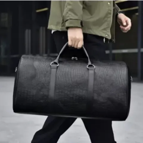 Vintage Crocodile Pattern Duffel Bag – Retro Style Travel Tote With Shoulder Strap