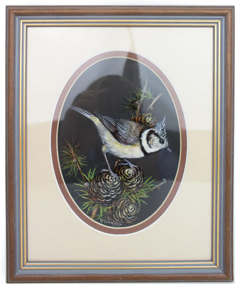 Painting of Crested Tit by Liz Garnett-Orme (British, Contemporary)