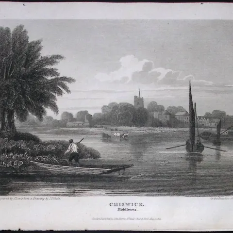 London Chiswick on The River Antique 200 Years-Old Steel-Engraving-113