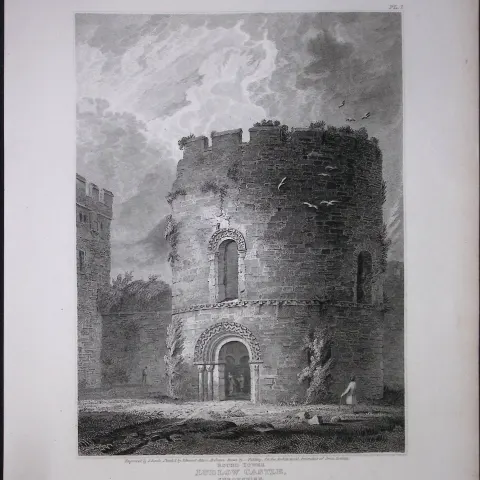 Ludlow Castle Shropshire 190 Years-Old Rare John Britton Antique Steel Engraving-100