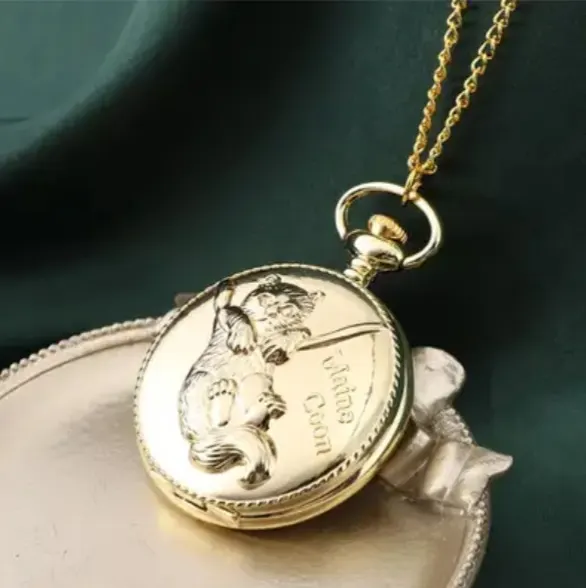 NEW!! STRADA Japanese Movement Maine Coon Pattern Pocket Watch