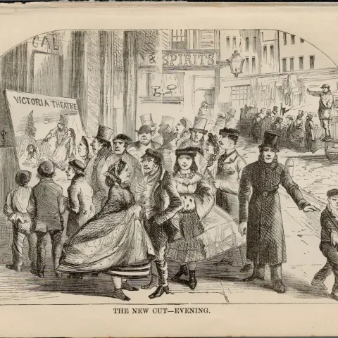 London Crowd Victoria Theatre Antique 1864 Henry Mayhew Print.