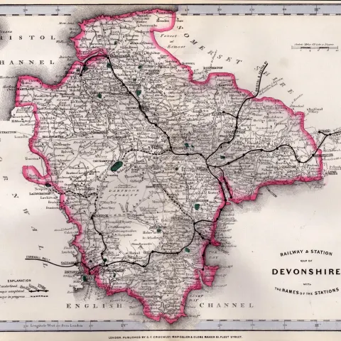Dorsetshire Cruchley Scarce Antique Railways & Stations Coloured Map.