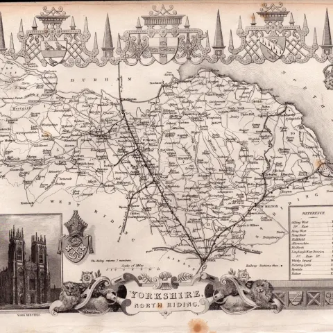 Yorkshire North Riding Steel Engraved Antique Thomas Moule Map.