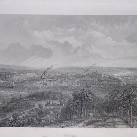 View of Early Sydney Australia Coloured Detailed 155 Years-Old Print-K-TR