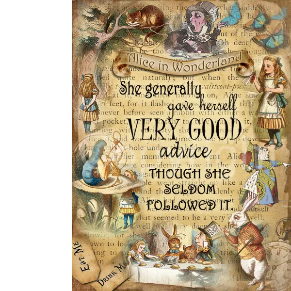 Alice In Wonderland More Good Advice Designed Quote Large Metal Wall Art