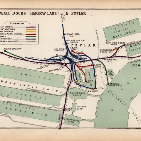 Millwall Docks Harrow Lane & Poplar London Antique Railway Diagram-56.