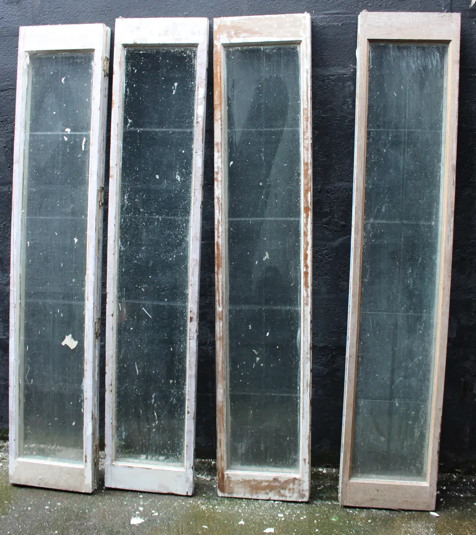 Set of 4 Vintage Carved Wood Bevelled Glazed Hinged Doors