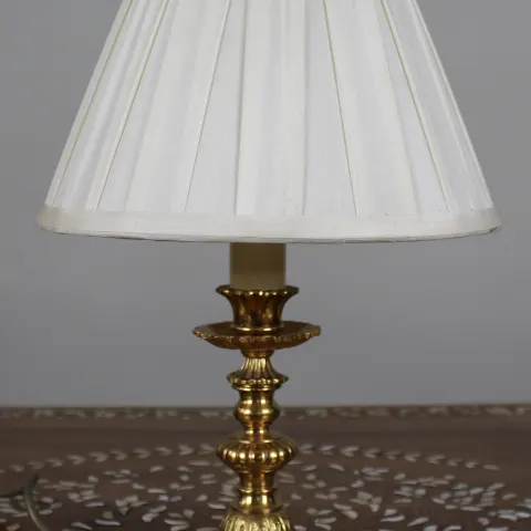 Vintage Gilt Metal Table Lamp with Pleated Shade