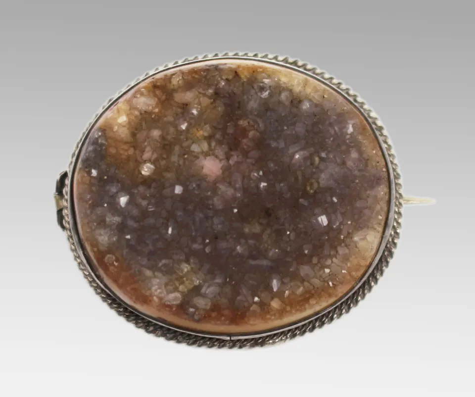 Antique Quartz Silver Brooch