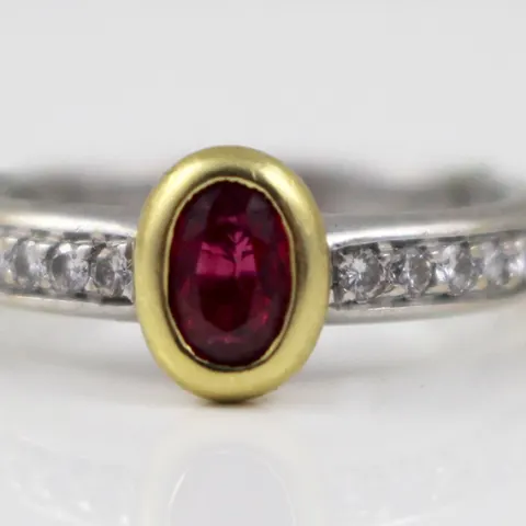 Ruby Rub Over Diamond 18ct White Gold Ring