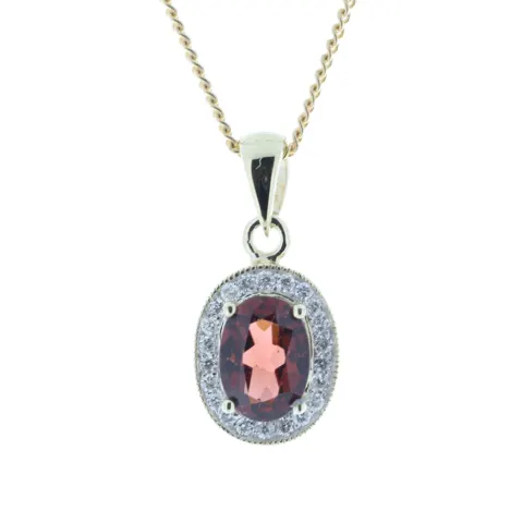 9ct Yellow Gold Diamond And Garnet Pendant (G0.75) 0.11 Carats
