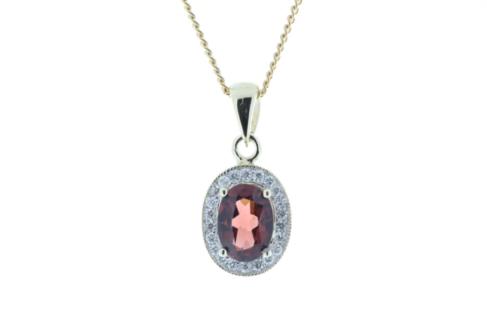 9ct Yellow Gold Diamond And Garnet Pendant (G0.75) 0.11 Carats