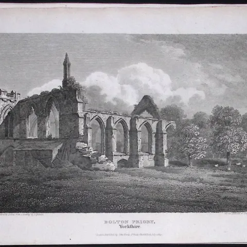 Bolton Abbey Yorkshire Antique 213 Years-Old Steel-Engraving-33