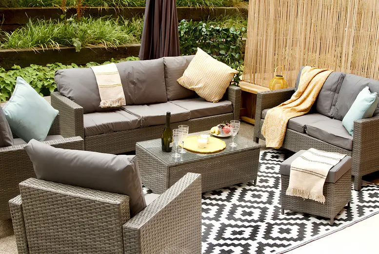 8-Seater Rattan Chair & Sofa Garden Furniture Set - Grey  