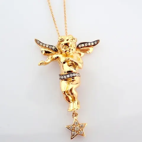18K Rose Gold Angel Necklace Detailed With Brilliant Diamonds