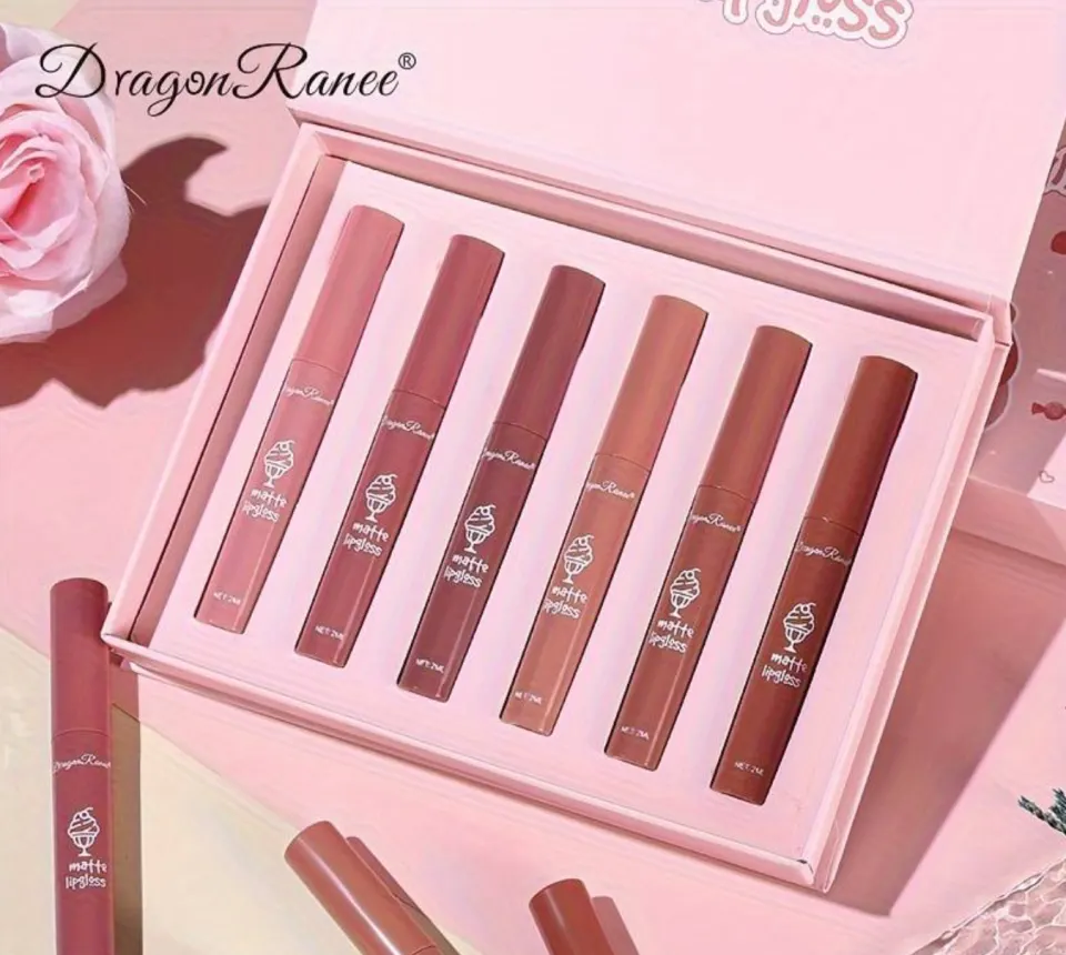 6pcs  Matte Waterproof Lip Gloss With Gift Box, Natural Makeup Lip Glaze, Non-sticky, Non-smudging
