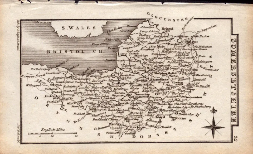 Somerset Antique Copper Engraved George IV  Map by Sidney Hall.