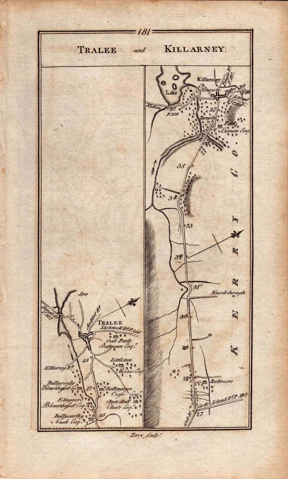 Ireland Rare Antique 1777 Map Tralee Killarney Mallow Millstreet.