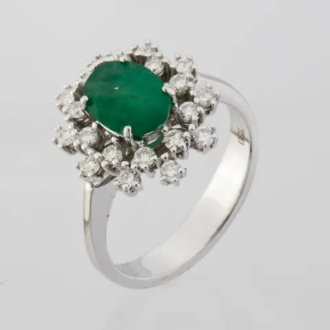 Certificated 18K  White Gold Diamond & Emerald Ring / Total 1.6 ct
