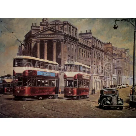 Edinburgh 1950's City Centre  Vintage Tram Large Metal Wall Art