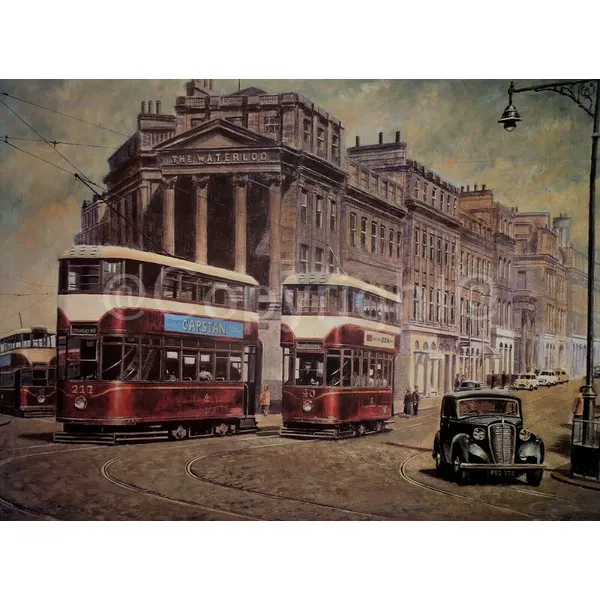 Edinburgh 1950's City Centre  Vintage Tram Large Metal Wall Art