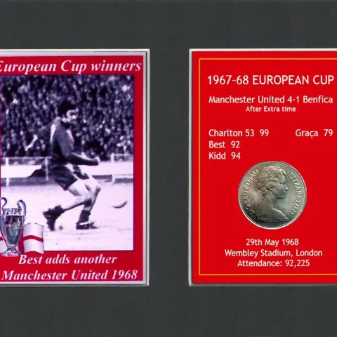 George  Best Gets The 2nd Manchester United 1968 European Cup Mounted Coin Metal Art