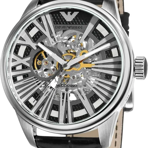 Emporio Armani AR4629 Men's Meccanico Black Leather Strap Watch