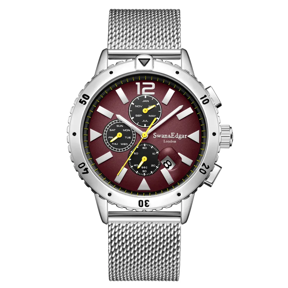 Swan & Edgar Hand Assembled Catalyst Automatic Silver Red Watch - FREE DELIVERY & 5 YEAR WARRANTY