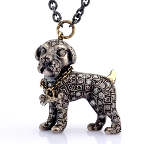 Our Loyal Pawed Friends! Necklace Detailed With Brilliant Diamonds and Gold On Silver