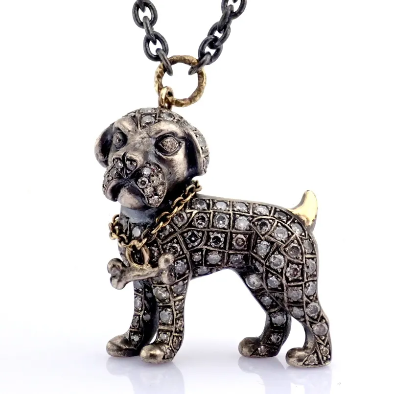Our Loyal Pawed Friends! Necklace Detailed With Brilliant Diamonds and Gold On Silver