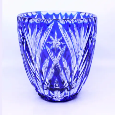 Vintage Blue Overlay Crystal Ice Bucket
