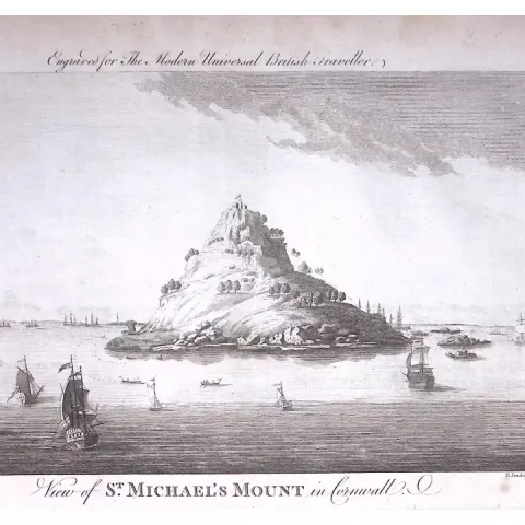St Michaels Mount Cornwall Rare 247-Year-Old Large Antique Copperplate Engraving-48 -TR