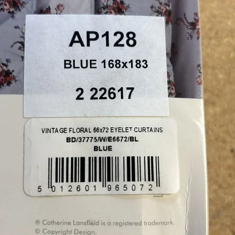Emma Barclay Vintage Floral Eyelet Curtains Blue 168 x 183 cms