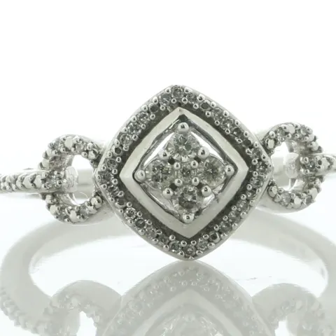 9ct White Gold Cluster With Halo And Shoulders Ring 0.17 Carats