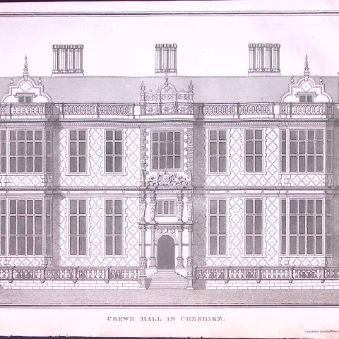 Cheshire Crewe Hall Antique 216-Year-Old Copperplate Print -7-TR
