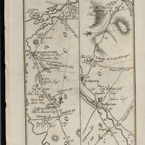 Taylor & Skinner 1777 Ireland Map Downpatrick Carrickfergus Antrim Ballyclare Down.